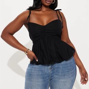 You And I Together Bubble Hem Top - Black- Size M